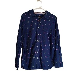 Talbots women's 1X Navy Button Down Long Sleeve Lightweight Beach Vacation Top